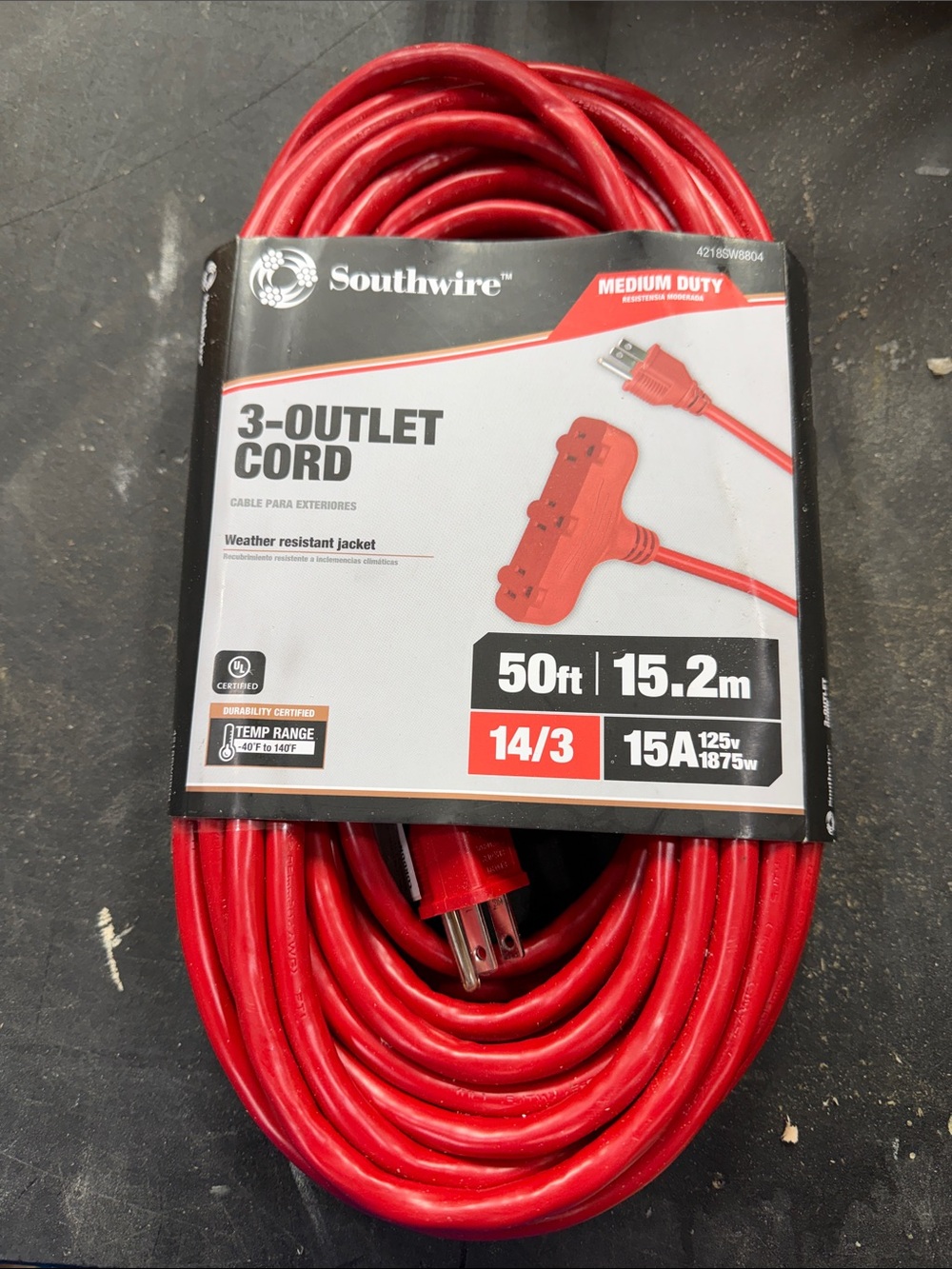Southwire 3-Outlet Extension Cord - Red - 50ft